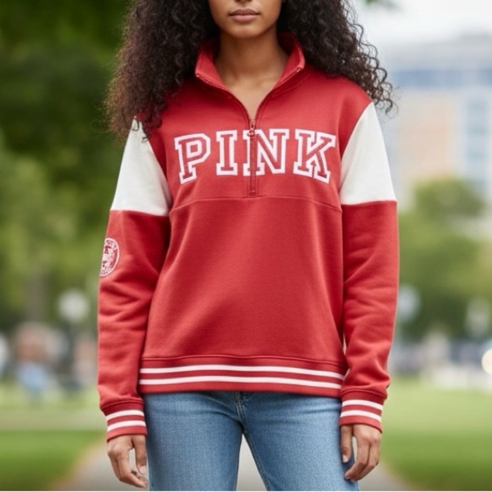 (NWT) Victoria's Secret PINK High/Low Half-Zip Pullover in Firebrick, Medium